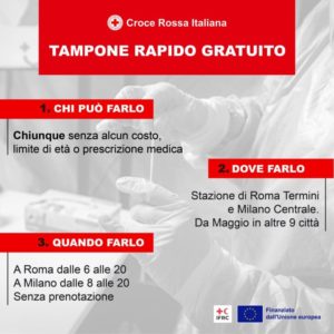A Roma e a Milano test antigenici gratis grazie alla Croce Rossa