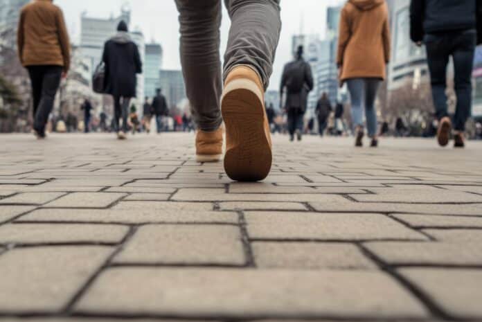 City pedestrians walking on pavement PASSI AL GIORNO
