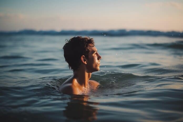 man swim in the middle of the sea MARE TOSCANA