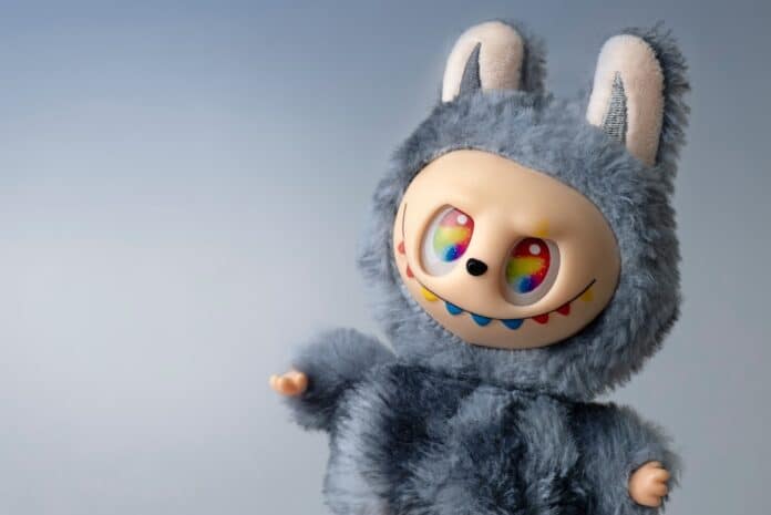 labubu toy closeup,pop mart toy,single object,empty copy space LABUBU