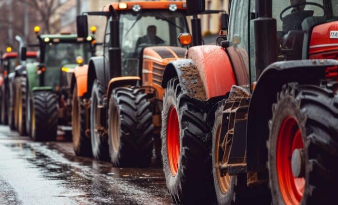Farmers blocked traffic with tractors during a protest against low prices for products coldiretti