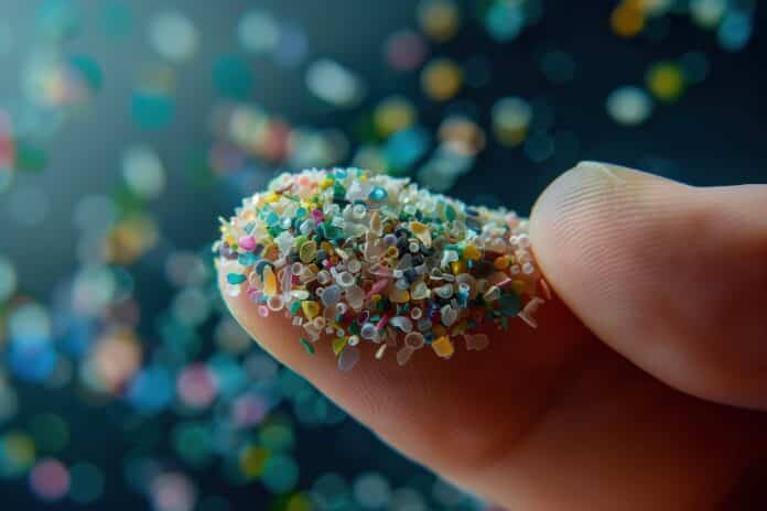 Close-up of Colorful Microplastics on Finger microplastiche