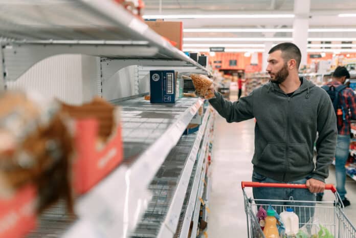 TIR COOP Pasta and rice panic buying at supermarket due to Coronavirus (covid 19) TIR COOP